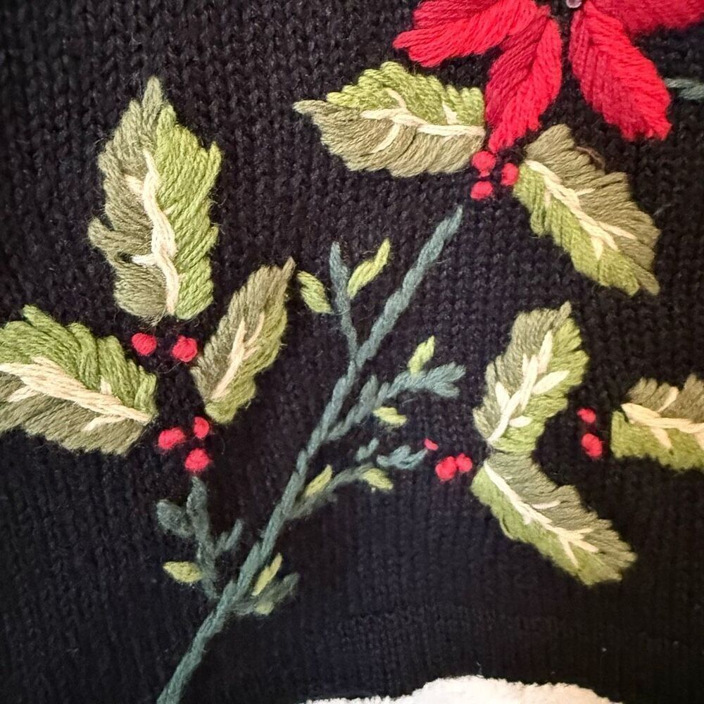 NEW Vintage Dressbarn Black Embroidered Poinsettia Swtr Sz XL Christmas NWT - Picture 5 of 16